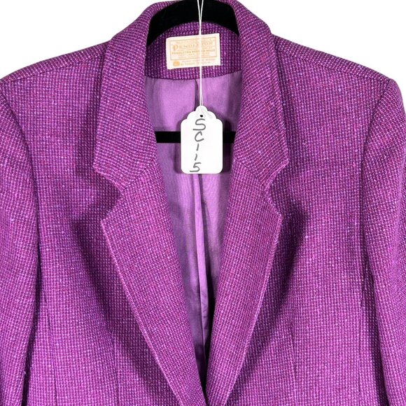 Pendleton Women 14 Pure Virgin Wool Blazer Purple Tweed Jacket USA Made Timeless - Picture 16 of 16